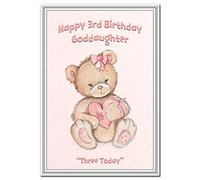 3rd Birthday Cards for Girls - 3 Year Old Little Girl - Age Three - Quality (Goddaughter 3rd Birthday Card - Teddy Bear)