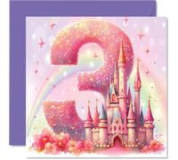 3rd Birthday Cards for Girls - Fairy Princess Castle - Happy Birthday Card for 3 Year Old Girl Cousin Daughter Sister Goddaughter, 145mm Bday Greeting Cards