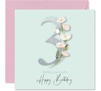 3rd Birthday Cards for Girls - Fancy Floral Flowers - Happy Birthday Card for 3 Year Old Girl Sister Granddaughter Cousin Step Daughter, 145mm Bday Greeting Cards