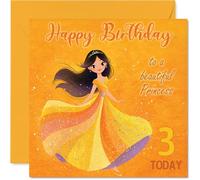 3rd Birthday Cards for Girls - Princess in Yellow - Happy Birthday Card for 3 Year Old Girl Cousin Daughter Sister Goddaughter, 145mm Bday Greeting Cards