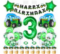 3rd Birthday Decoration Boys Green Tractor Birthday Decorations 3 Years old Children's Birthday Decoration Tractor Banner Foil Balloon Cake Toppers for Boys Girls Farm Theme Party Supplies