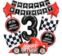 3rd Birthday Decorations Boy,Cars Birthday Decorations,3 Balloons Boy - HSC 9pcs Racing Car Theme Balloons Set with Banner, Number 3, Stars, Flags and Car Balloon for 3rd Boys Car Party Supplies