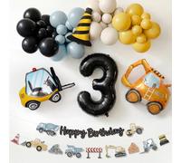 3rd Birthday Decorations Boy - Digger Birthday Decorations Construction Balloons Arch Kit with Foil Excavator Balloons 32Inch Number 3 Balloon and Happy Birthday Banner