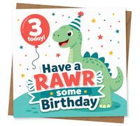 3rd Birthday Dinosaur Greeting Card for Boy or Girl, Have a Rawr Some Birthday Design
