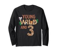 3rd Birthday Girl Outfit Young Wild & Three Jungle Animals Long Sleeve T-Shirt