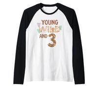 3rd Birthday Girl Outfit Young Wild & Three Jungle Animals Raglan Baseball Tee