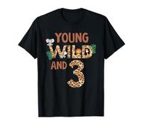 3rd Birthday Girl Outfit Young Wild & Three Jungle Animals T-Shirt