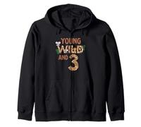 3rd Birthday Girl Outfit Young Wild & Three Jungle Animals Zip Hoodie