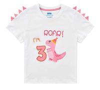3rd Birthday Girl T-Shirt Dinosaur Party B-Day Themed Tee Gift for Toddler 3 Years Old 100% Cotton Embroidery Top Short Sleeve T-Rex White Printed T Shirt