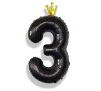 3rd Birthday Number Balloons for Girls, 40 Inch Black Foil Number Balloons, Large Crown Balloon 0-9 Set for Boys 3 year old Birthday Party Decor Anniversary Decoration Supplies