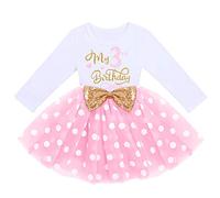 3rd Birthday Outfits for Baby Girls Cotton Long Sleeve Princess Tutu Tulle Minnie Polka Dots Bowknot Dress Party Dance Formal Gown Cake Smash Clothes Photo Props Pink Polka Dots-3rd 3 Years