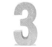 3rd Birthday Table Decorations for Boys Girls,8" Number 3 Glitter Table Decoration Centrepiece,Standing Large Silvery 3 Sign Table Number for Birthday Wedding Anniversary Table Decorations