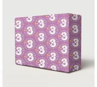 3rd Birthday Wrapping Paper for Girls With Flowers And Colourful Polka dots | 2 Sheets Cute And Colourful Age 3 Girl Hip Hip Hooray Lilac Pink Gift Wrap, Large Size Paper 50cm wide x 70cm length