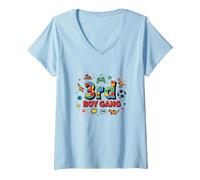 3rd Boy Gang: Playful Adventure for Young Explorers V-Neck T-Shirt, Women, Baby Blue, S