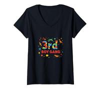 3rd Boy Gang: Playful Adventure for Young Explorers V-Neck T-Shirt, Women, Black, M