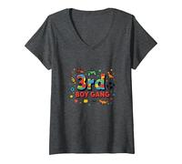 3rd Boy Gang: Playful Adventure for Young Explorers V-Neck T-Shirt, Women, Dark Heather Grey, XXL