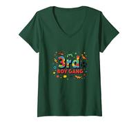 3rd Boy Gang: Playful Adventure for Young Explorers V-Neck T-Shirt, Women, Forest Green, XL