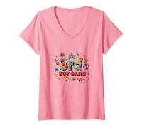 3rd Boy Gang: Playful Adventure for Young Explorers V-Neck T-Shirt, Women, Pink, L