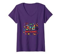 3rd Boy Gang: Playful Adventure for Young Explorers V-Neck T-Shirt, Women, Purple, XL