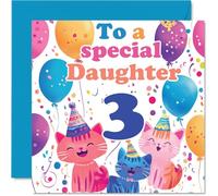 3rd Daughter Birthday Card - Cute Cats Special Daughter - Happy 3rd Birthday Card from Mum Dad, 145mm Age 3 Greeting Cards