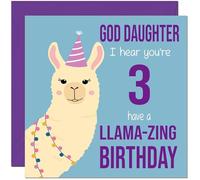 3rd God Daughters Llama Birthday Card - Llamazing - Funny Llama God-Daughters Birthday Card for 3 Year old Kids three, third