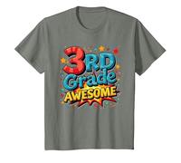 3rd Grade Boy Awesome School Year Celebration Gift T-Shirt, Kids, Olive Heather, 6 Years