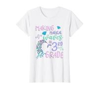 3rd Grade Cute Mermaid Shirt Girls Third Grade Making Waves Value Graphic T-Shirt, Women, White, L