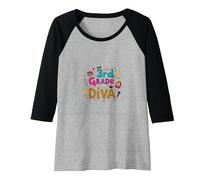 3rd Grade Diva: Sparkly School Star Raglan Baseball Tee, Women, Black/Athletic Heather, S