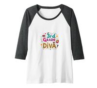 3rd Grade Diva: Sparkly School Star Raglan Baseball Tee, Women, Dark Heather/White, S