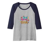 3rd Grade Diva: Sparkly School Star Raglan Baseball Tee, Women, Navy/Athletic Heather, S