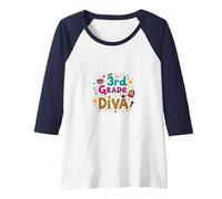3rd Grade Diva: Sparkly School Star Raglan Baseball Tee, Women, Navy/White, S