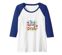 3rd Grade Diva: Sparkly School Star Raglan Baseball Tee, Women, Royal Blue/White, S