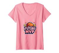 3rd Grade Future MVP Basketball Champion V-Neck T-Shirt, Women, Pink, L