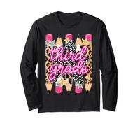 3rd Grade Girls Pencils Preppy Stripe Leopard Composition Long Sleeve T-Shirt