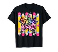 3rd Grade Girls Pencils Stripe Rainbow Leopard Composition T-Shirt