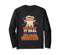 3rd Grade Teacher Halloween Monster Squad Mummy Kids Long Sleeve T-Shirt