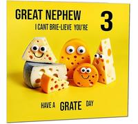 3rd Great Nephew Birthday Card - Cheese Pun Funny Great Nephews Birthday Card for 3 Year old Kids three, third