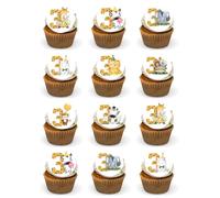 3rd Happy Birthday Boys or Girls Jungle Safari Cake Decorations -24 Precut Edible Wafer Card Cup Cake Toppers