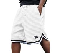3rd hill Mens Athletic Sweat Shorts Casual Stretch Waffle Workout Gym Shorts 7" Inseam Running Basketball Short 2 Pockets, White, Large