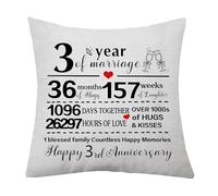 3rd Marriage Gift 3 Years of Wedding Anniversary Cushion Cover 3rd Anniversary Keepsake Gifts for Wife Husband Women Men Couples Families Decorative Cushion Cover Pillow Case Gifts (3rd)