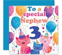 3rd Nephew Birthday Card - Cute Cats Special Nephew - Happy 3rd Birthday Card from Auntie Uncle, 145mm Age 3 Greeting Cards