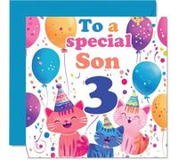 3rd Son Birthday Card - Cute Cats Special Son - Happy 3rd Birthday Card from Mum Dad, 145mm Age 3 Greeting Cards