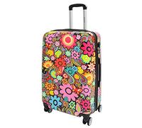 3rd Street UK DR888 Printed Hard Shell Suitcase | Psychedelic Floral ABS | 4 Spinner Wheels | TSA Combination Lock | Lightweight Trolley Case | Cabin/Medium/Large / 3-Piece Set | Woodstock