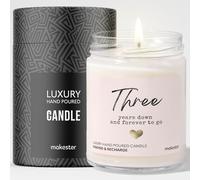 3rd Wedding Anniversary Candle Gifts - Luxury Soy Wax Candle - Vanilla, Jasmine, Sugared Almond - Makester