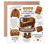 3rd Wedding Anniversary Card, Folded Keepsake with 1095 & Leather Illustration Design, Personalised Funny Love Note for Husband Wife with Kraft Envelope, Special Third Year Married Gift 14x14cm