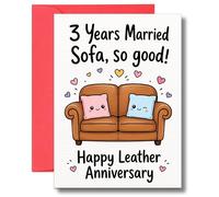 3rd Wedding Anniversary Card For Husband Wife Funny Leather Celebration Sofa Couple Greeting A125