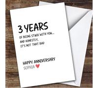 3rd Wedding Anniversary Card Personalised Years Of Being Stuck With You | Custom Card Personalised Cards, For Husband, For Wife, Him, Her, Anniversary, 3rd