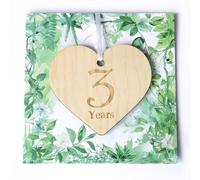 3rd Wedding Anniversary Card - Romantic Third Anniversary Card Gift with Wooden Heart Keepsake | 3rd Anniversary Thoughtful Gift for Husband, Wife or Couple | Handmade Leather-Themed Card