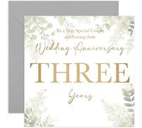 3rd Wedding Anniversary Card - Three Year Anniversaries - Gift for Special Couple Celebrating - Third Wedding Anniversary - Eucalyptus Botanical Design