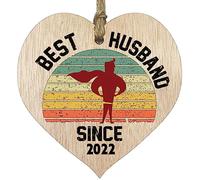 3rd Wedding Anniversary Wooden Heart Plaque - Best Husband Since 2022 - Light Wood Sign Keepsake, Celebrate 3rd Anniversary Wife Husband Partner, Third Anniversary Plaque with Quotes Gifts